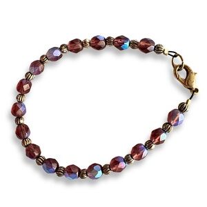 HANDCRAFTED BRACELET Iridescent Faceted Beads Copper Tone Spacer Beads Artisan